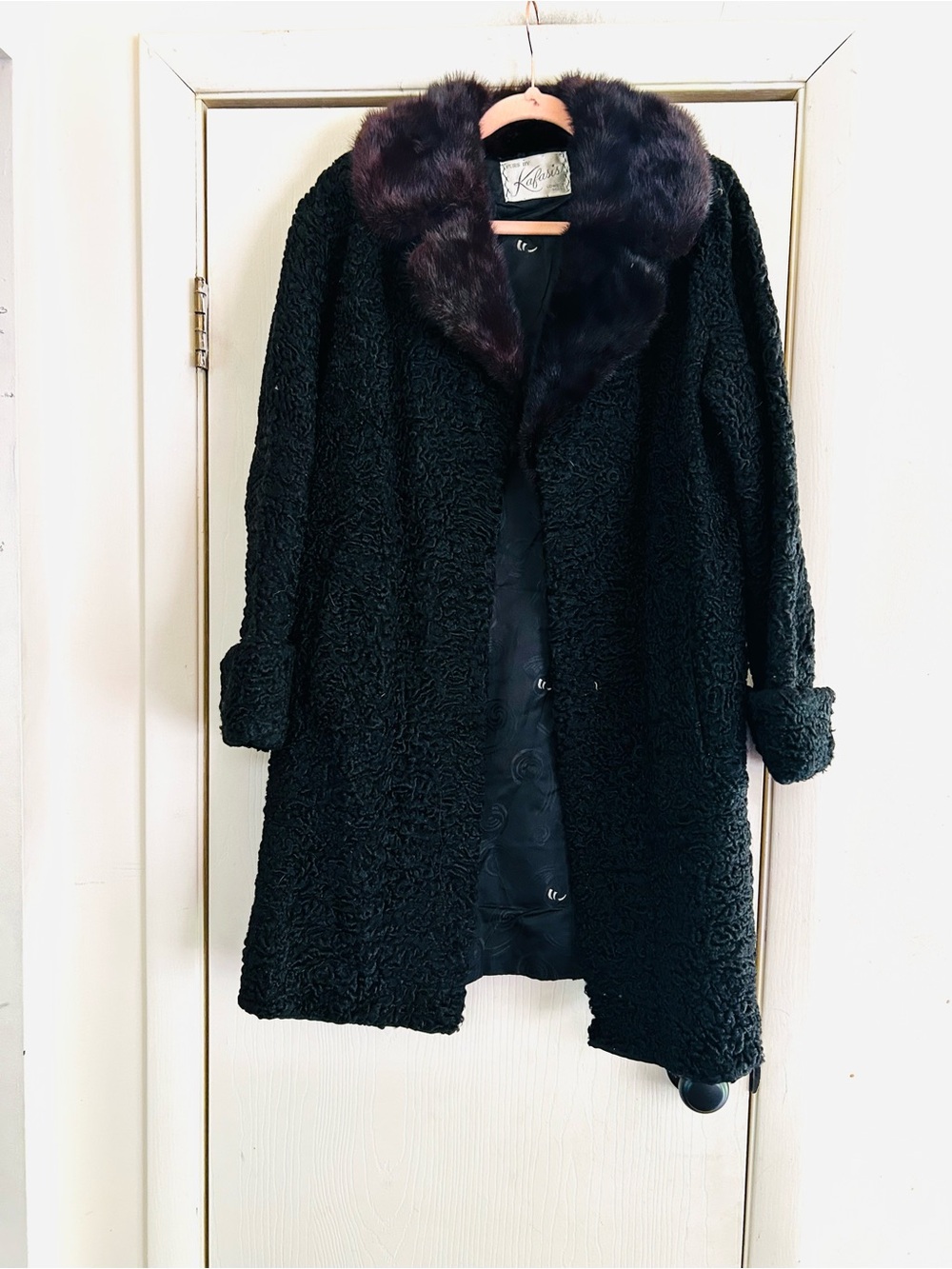 VTG 40s 50s Mob Wife Persian Lamb Mink Fur Old Hollywood Black Gothic Fur Coat M
